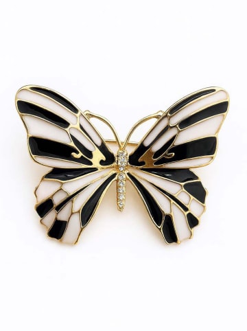 Lodie Silver Brosche in Gold/ Weiß/ Schwarz