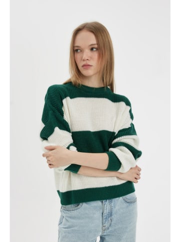 DeFacto Pullover in Grün/ Creme