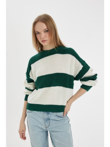 DeFacto Pullover in Grün/ Creme