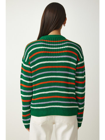 Happiness Istanbul Pullover in Grün/ Orange/ Weiß