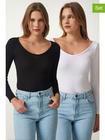 Happiness Istanbul 2er-Set: Longsleeves in Schwarz/ Weiß