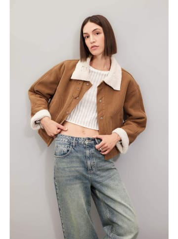 DeFacto Übergangsjacke in Hellbraun/ Weiß