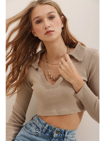 Trend Alaçatı Stili Poloshirt beige