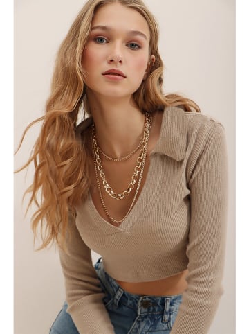 Trend Alaçatı Stili Poloshirt beige