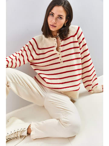 Bianco Lucci Pullover in Creme/ Rot