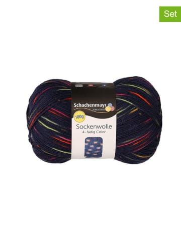 Schachenmayr since 1822 10er-Set: Wollgarne ''Sockenwolle'' in Dunkelblau/ Bunt - 10x 100 g