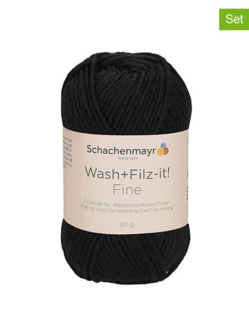 Schachenmayr since 1822 Przędza wełniana (10 szt.) "Wash+Filz-it! Fine" w kolorze czarnym - 10 x 50 g