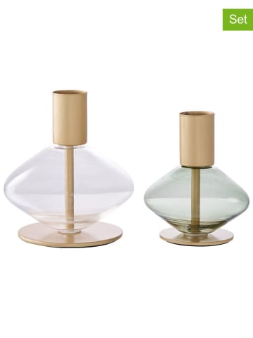 House Nordic 2er-Set: Kerzenhalter in Transparent/ Beige