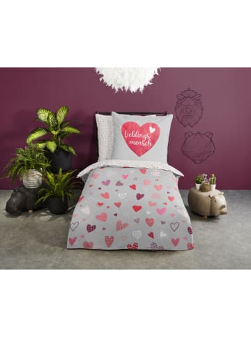 Good Morning Komplet pościeli renforcé "Hearts" w kolorze biało-różowym