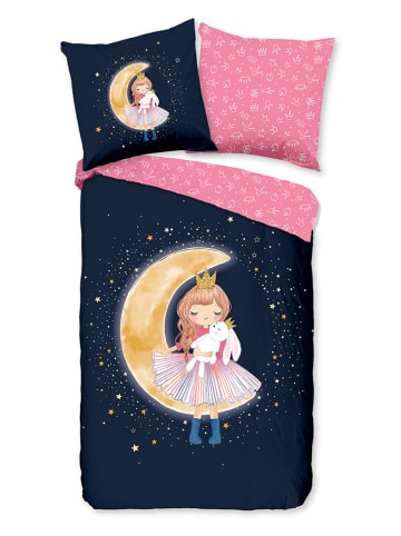 Good Morning Renforcé-Bettwäsche-Set "Cara" in Dunkelblau/ Rosa