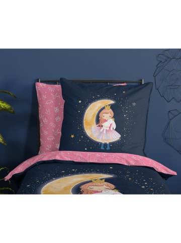 Good Morning Renforcé-Bettwäsche-Set "Cara" in Dunkelblau/ Rosa