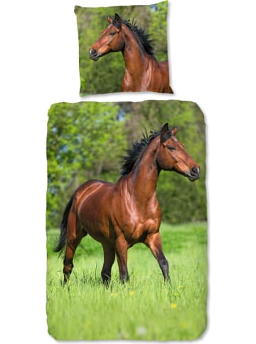 Good Morning Bettwäsche-Set "Running horse" in Grün/ Braun