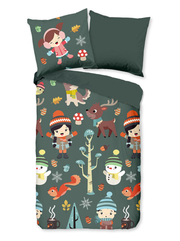 Good Morning Komplet pościeli "Fun" w kolorze oliwkowym ze wzorem