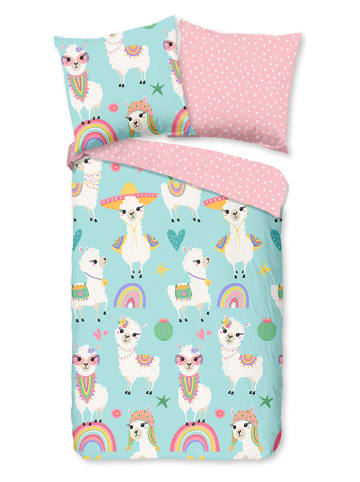 Good Morning Beddengoedset "Lamalife" lichtroze/turquoise