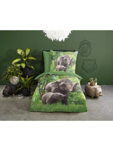 Good Morning Beddengoedset "Elephants" groen