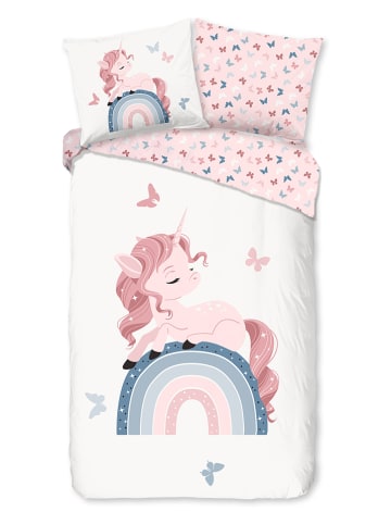 Good Morning Renforcé-Bettwäsche-Set "Fiby" in Weiß/ Rosa