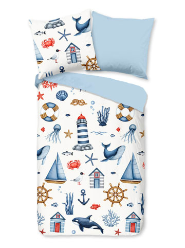 Good Morning Komplet pościeli "Ahoy" w kolorze biało-błękitnym