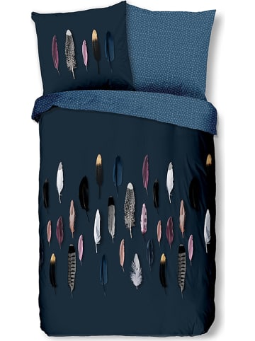 Good Morning Beddengoedset "Feathers" donkerblauw