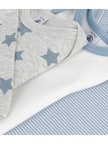 PETIT BATEAU 3-delige set: rompers lichtblauw/wit/grijs