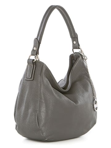 Mia Tomazzi Leder-Schultertasche "Molise" in Grau - (B)30 x (H)20 x (T)8 cm