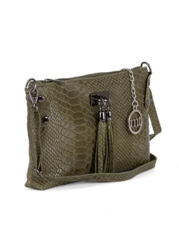 Mia Tomazzi Leder-Umhängetasche "Navigli" in Khaki - (B)22 x (H)15 x (T)4 cm