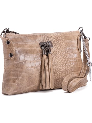 Mia Tomazzi Leder-Umhängetasche "Abano" in Taupe - (B)23 x (H)16 x (T)2 cm