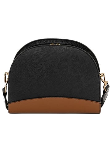 Mia Tomazzi Leren schoudertas zwart/cognackleurig - (B)26 x (H)20 x (D)8 cm