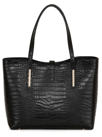 Mia Tomazzi Leder-Schultertasche in Schwarz - (B)35 x (H)28 x (T)14 cm
