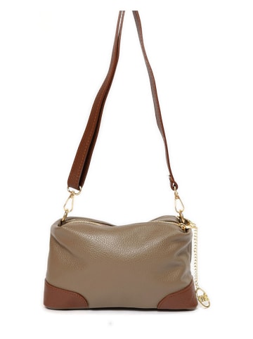 Mia Tomazzi Leder-Umhängetasche ''Condino'' in Taupe - (B)25 x (H)15 x (T)10 cm