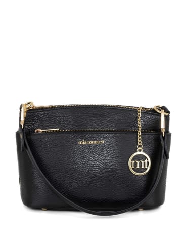 Mia Tomazzi Leder-Schultertasche "Bardolino" in Schwarz - (B)25 x (H)17 x (T)13 cm