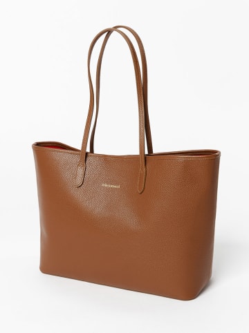 Mia Tomazzi Leren schoudertas lichtbruin - (B)39 x (H)29 x (D)14 cm