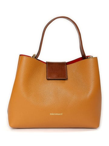 Mia Tomazzi Leren schoudertas ''Fusetti'' geel - (B)34 x (H)24,5 x (D)12,5 cm