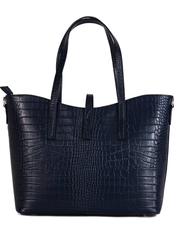 Mia Tomazzi Skórzana torebka "Valbrona" w kolorze granatowym - 40 x 27 x 14 cm