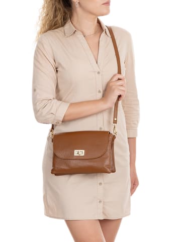 Mia Tomazzi Leder-Umhängetasche "Masaniello" in Hellbraun - (B)25 x (H)19 x (T)2 cm