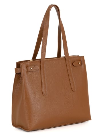 Mia Tomazzi Leren schoudertas ''Fioravanti'' lichtbruin - (B)33 x (H)28 x (D)11 cm