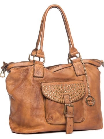 Mia Tomazzi Leren schoudertas "Sirio" lichtbruin - (B)34 x (H)29 x (D)13 cm