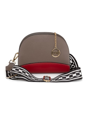Mia Tomazzi Leren schoudertas "Cassala" taupe/rood - (B)23 x (H)19 x (D)9 cm