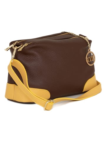 Mia Tomazzi Leder-Umhängetasche "Condino" in Dunkelbraun/ Gelb - (B)25 x (H)15 x (T)10 cm