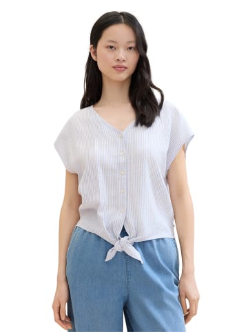 Tom Tailor Bluse in Hellblau/ Weiß