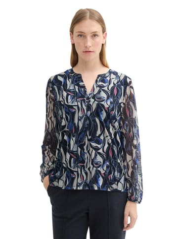 Tom Tailor Bluse in Dunkelblau/ Grau