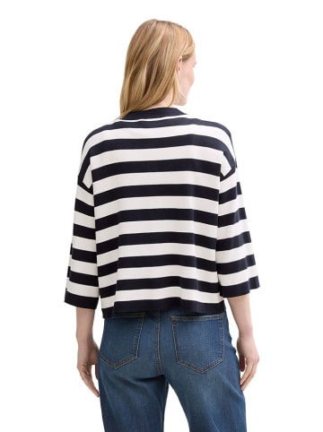 Tom Tailor Bluse in Dunkelblau/ Creme