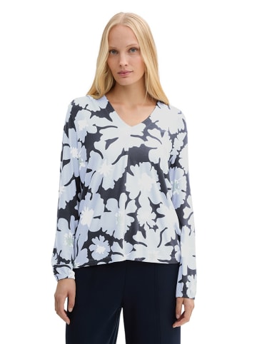 Tom Tailor Bluse in Dunkelblau/ Hellblau/ Weiß