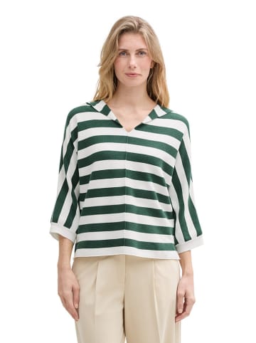 Tom Tailor Bluse in Dunkelgrün/ Creme