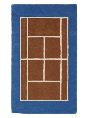 OYOY mini Kurzflor-Teppich "Tennis" in Blau/ Hellbraun - (L)150 x (B)88 cm
