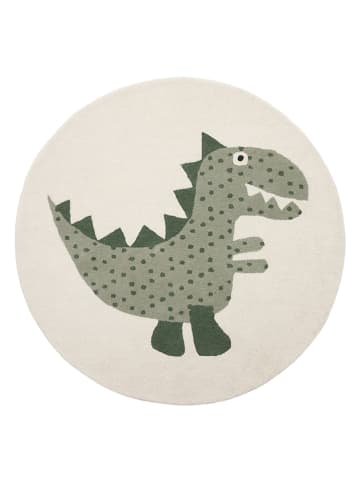 OYOY mini Kurzflor-Teppich "Theo Dino" in Beige/ Grün - Ø 120 cm