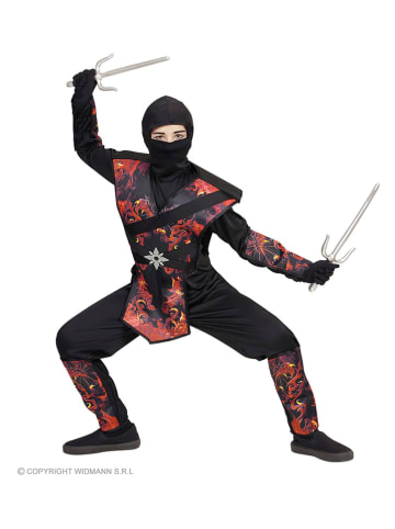 Carnival Party 2-delig kostuum "Dragonninja in brand" zwart/rood