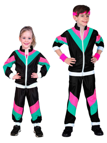 Carnival Party 2-delig kostuum "80's" zwart/groen/roze