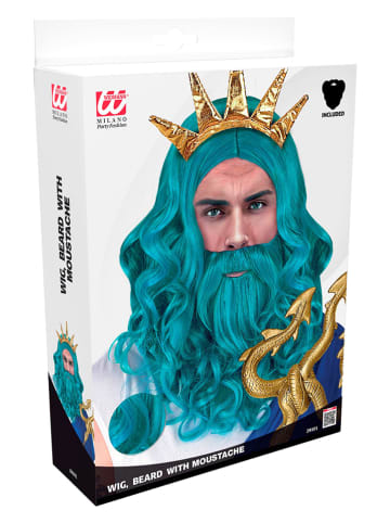 Carnival Party Peruka "Poseidon/Neptun" w kolorze turkusowym