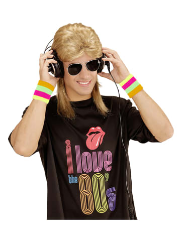 Carnival Party 2tlg. Set: Perücke und Brille "80er Jahre" in Schwarz/ Gelb