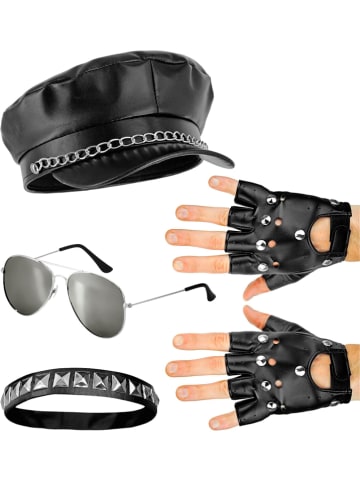 Carnival Party 4-delige accessoiresset "Rocker/Biker" zwart